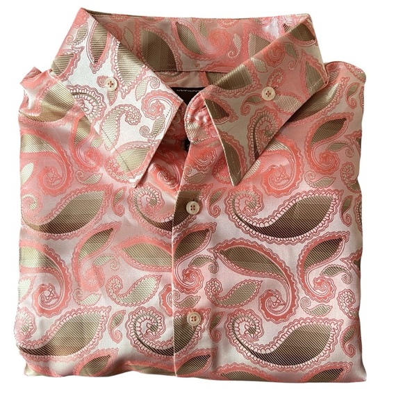 MANZINI Pink Jacquard Paisley Men’s Dress Shirt Long Sleeve Satin Italian Sz 2XL - Picture 10 of 10
